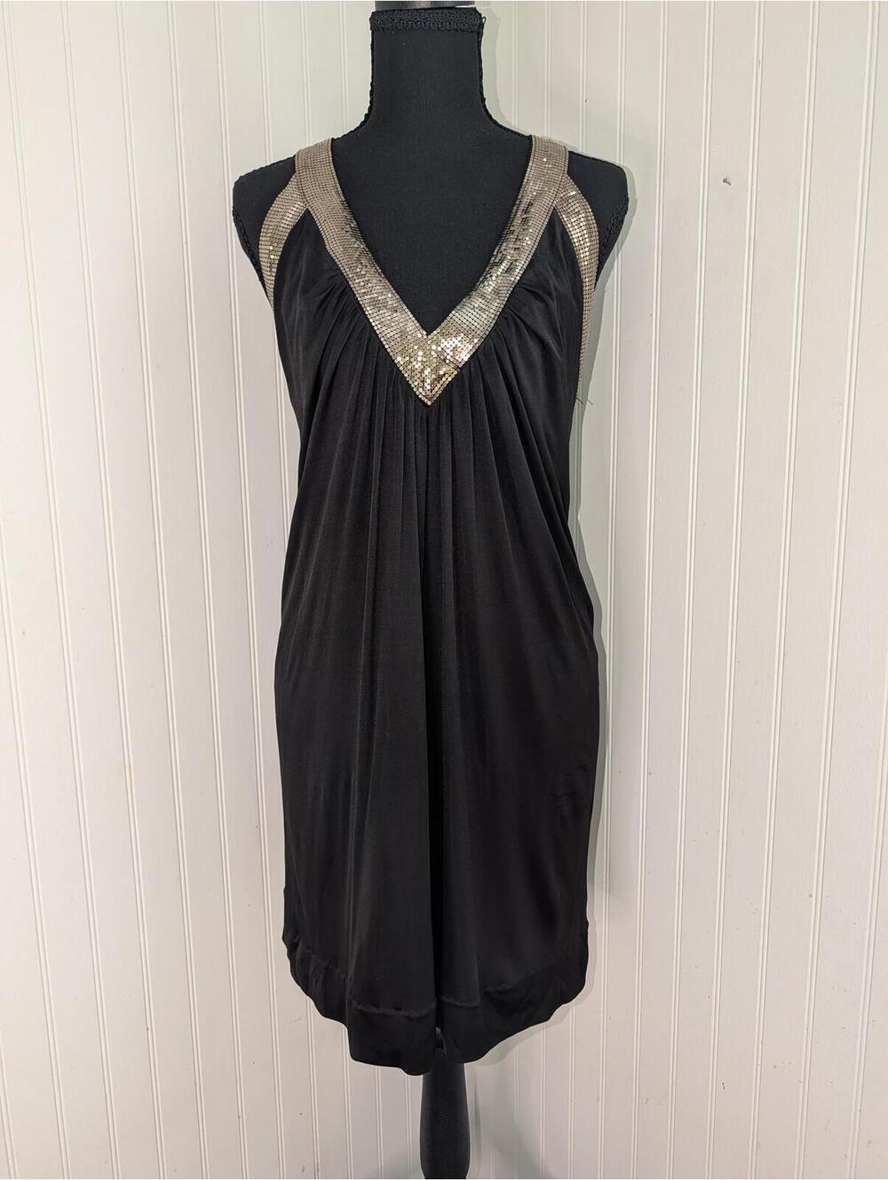BCBGMAXAZRIA Chic Nightclub Disco Black Halter Dress with Sequin Trim Size S